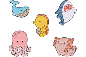 NOXOZOQM Sea Animal Brooch Set Cute Octopus Shark Jellyfish Shark Whale Seahorses Brooch Metal Badge Creative Marine Creature Series Brooch Cartoon Ocean Animal Styling Hard Enamel Pins Schoolbag Hat Tops