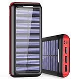 Solar Charger WOOYHN 24000mAh Battery Pack High Capacity Solar Power Bank with USB and 3 USB Port External Portable Charger for iPhone, iPad, Samsung, HTC, and other Tablet (Black-Red)
