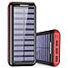 Solar Charger WOOYHN 24000mAh Battery Pack High Capacity Solar Power Bank with USB and 3 USB Port External Portable Charger for iPhone, iPad, Samsung, HTC, and other Tablet (Black-Red)