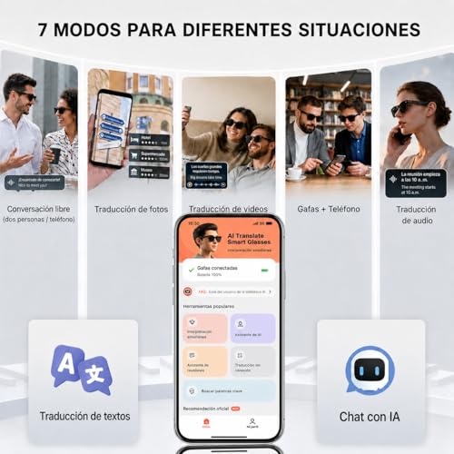 CLDP Gafas Inteligentes Traductoras 164 Idiomas Bluetooth 5.3, Traducción Instantánea para Viajes y Negocios, Llamadas Manos Libres, Reproducción Musical, Control Táctil, Autonomía 60 Horas
