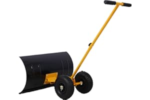 KUFUH Snow Shovel with Wheels, Snow Pusher, Cushioned Adjustable Angle Handle Snow Removal Tool, 29" Blade, 10" Wheels, Yellow