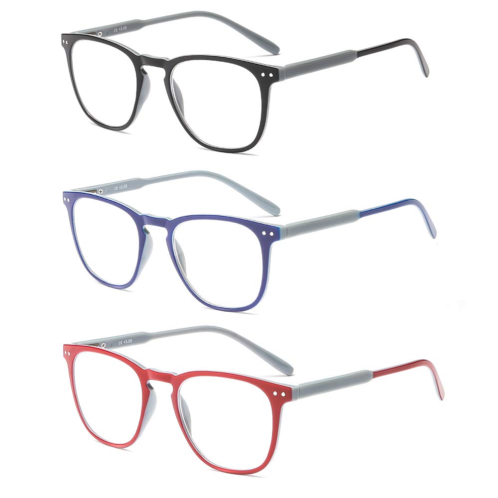 Suertree Reading Glasses, 3 Pack Computer Glasses Fashion Comfortable Glasses for Reading Gradient Frames Spring Hinge Reader Aided Eyeglasses for Men Women JH220