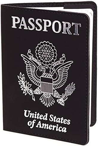 Passport Holder - Passport Cover - Passport Wallet Case (Black with Silver)