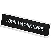 PATIKIL Funny Nameplate, 8"x2" Novelty Desk Sign Plaque Aluminum Desk Name Plate with Base for Office, Silver White (I Don't Work Here)