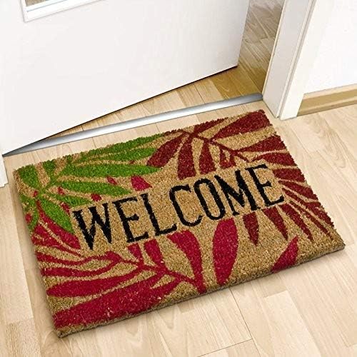 Relaxdays Coconut Fibre PALM LEAVES Doormat 40 x 60 cm Coir Welcome Mat with No-Slip Rubber PVC Underside, Multicolour - Image 3