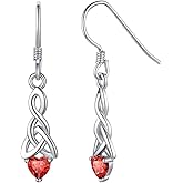 ChicSilver Sparkling Heart Birthstone 925 Sterling Silver Celtic Knot Dangle Hook Earrings (with Gift Box)