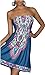 Chicgal Women's Coverup Dress Bohemian Beach Dress Strapless Floral Print Cover-up Dresses (Cowboy XL)