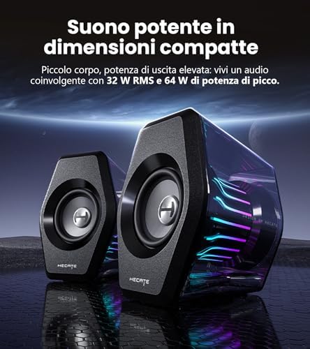 G2000 Pro Casse Gaming 2.0 RGB da 32W RMS / 64W Picco, Sincronizzazione Luci TempoFlow™ a 270°, Suono Surround Virtuale 7.1 - Bluetooth 5.4 / USB-C/AUX per PC, PS5 (Nero)