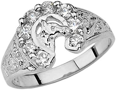 Claddagh GoldLucky Horseshoe Ring with CZ in Solid Sterling Silver