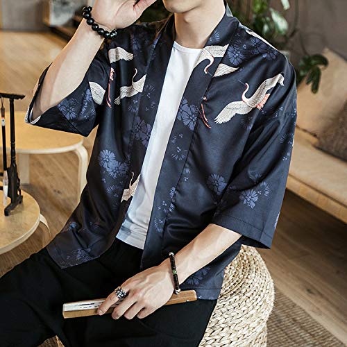 Men's Wear Japanese Kimono Traditional Loose Coat Cardigan Cosplay Japanese Yukata Kimonos Tops,Blue,M - Thumbnail 2
