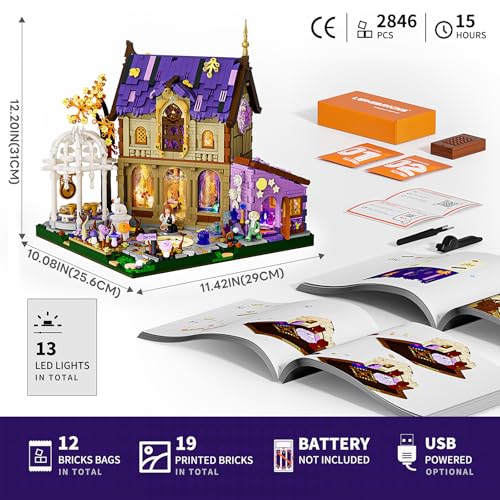 LUMIBRICKS Luna Cottage Lighting Building Set, 2846 PCS Retro House Model with Soothing Music and LED Lights, Witchy Cottage Collectible Display for Adults