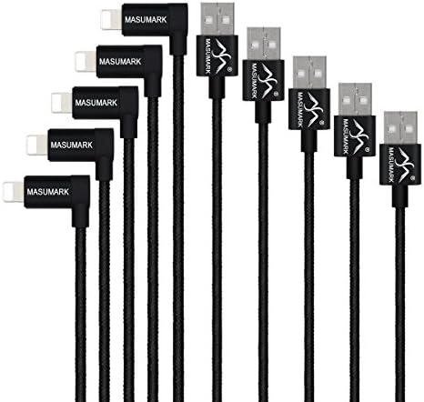 Charger,MASUMARK Lightning Cable 1.2M(4FT) 90 Degree Plug USB Data Sync Charge Cable for iPhone 6,6 Plus,iPad Air, Mini,iPad 4th Gen,iPod Touch 5th Gen,iPod Nano 7th Gen (5 Pack)