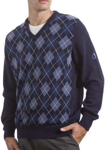 Glenmuir Scotland Men's Touch of Cashmere Argyle V Neck Classic Fit Sweater. Made in Scotland-Notte-Small
