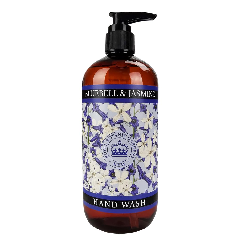 The English Soap Company Kew Gardens Hand Wash, Refreshing Botanical Wash with a Rich Lather, Enriched with Soothing Aloe Vera and Vitamin E, Bluebell and Jasmine Scent 500ml