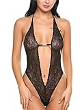 Avidlove Women Sexy Lingerie Teddy Deep V Halter Lace Babydoll Bodysuit