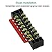 MILAPEAK Terminal Block and Strip - 12pcs (6 Sets) 8 Positions Dual Row 600V 15A Screw Terminal Strip Blocks with Cover + 400V 15A 8 Positions Pre-Insulated Terminals Barrier Strip (Black & Red)