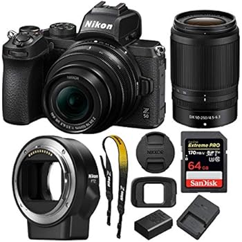 Nikon Z 50 Mirrorless Camera with Z 16-50 & 50-250 VR Lenses and Mount Adapter with 64GB Card and Accessory Bundle (3 Items)