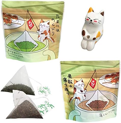 Amazon ねこ茶 ティーバッグ セット 釣り 深蒸し茶 ほうじ茶 可愛い お茶 母の日 プチギフト 誕生日 プレゼント 猫のフィギュア付き みのり園 日本茶 通販