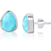 925 sterling silver sleeper-style earrings with natural Larimar tear drops, handcrafted artisanally. With push-back or butterfly closures