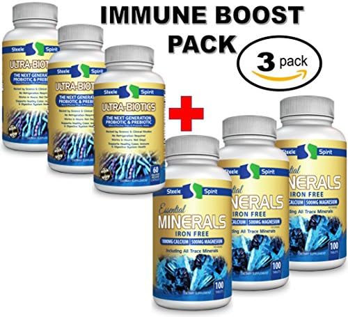 Probiotics &amp; Prebiotics Probiotic Supplement - Powerful 2-in-1 Formula + MULTIMINERAL With CALCIUM MAGNESIUM AND ZINC - THE PERFECT IMMUNE BOOSTER PACK FOR WOMEN &amp; MEN - 3 PACK - By Steele Spirit