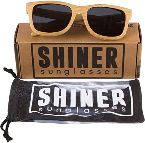 Shiner Bamboo Wood Polarized Sunglasses - UV400 Lenses, Wayfarer Style (Bamboo, Black)