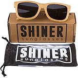 Shiner Bamboo Wood Polarized Sunglasses - UV400 Lenses, Wayfarer Style (Bamboo, Black)