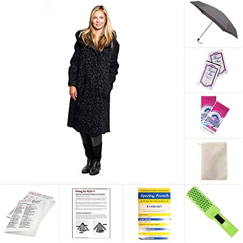 Mycra Pac SCROLL Tea Length Donatella Fashion Travel Raincoat - Scroll Black
