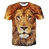 FaPlus Men's Fashion T Shirt Lifelike 3D Print Lion Short Sleeve T-Shirts