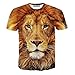 FaPlus Men's Fashion Lifelike 3D Print Lion Short Sleeve T-Shirts M