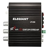 ELEGIANT 20W 12V Mini Hi-Fi Amplifier Booster Radio MP3 Stereo with Power Adapter for Car Motorcycle Home Black+Power Adapter