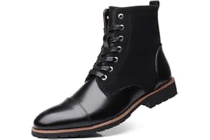 Santimon Mens Casual Leather Ankle Combat Chukka Boots Classic Cap Toe Waterproof Lace Up Work Oxfords Boots