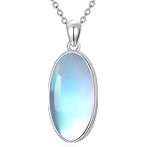 Pextrid 925 Sterling Silver Oval Moonstone/Turquoise Pendant Necklace, Dainty Necklace Jewelry Gifts for Women, with 18+2inch Chain