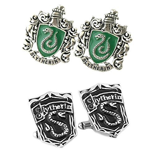 Outlander Gear Harry Potter 2 Pairs Slytherin Crest & Slytherin Black Silver Crest Superhero 2018 Movie Logos - Wedding Groom Groomsmen Mens Boys Cufflinks
