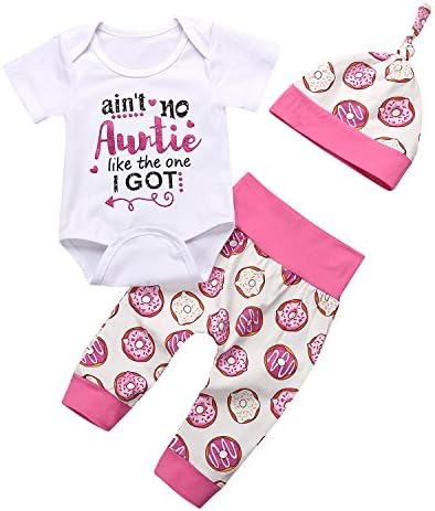 4 Pcs Newborn Baby Girls Clothes Miracles Letter Romper Outfit Pants Set +Hat+Headband
