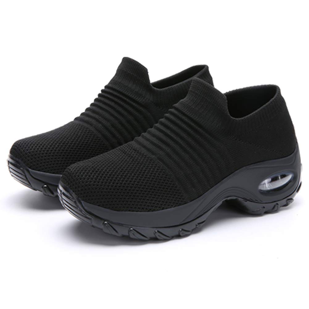 JIASUQI Women\'s Trainers Fashion Mesh Sneakers Flexible Casual Running Walking Shoes All Black, 3.5 UK