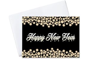 CEO Cards - Happy New Year Greeting Cards (Golden Bubbles), 5x7 Inches, 25 Cards & 26 White with Gold Foil Lined Envelopes (N1604)
