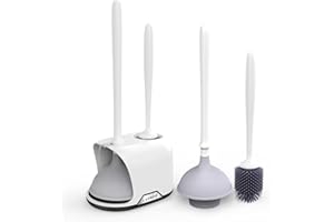 Lefree Silicone Toilet Brush and Plunger Set, 2 in 1 High Pressure Toilet Plunger and Brush Set with Base Holder for Deep Cle