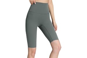 Women's High Waisted Knee Length Biker Shorts No Front Seam Stretchy Seamless Spandex Shorts for Athletic & Workout