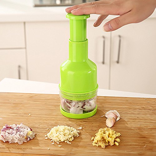 Fenleo Food Chopper One Piece Salad Vegetable Chopper and Slicer Dicer Manual Mini Hand Chopper Onion Garlic Mincer with Cover for Vegetables Stainless Steel Cutter Blade