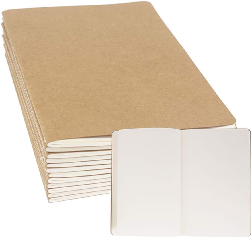 YBCPACK 12 Pack A5 Blank Notebooks Kraft Brown Cover Journal Notebook for Students Travelers, Office