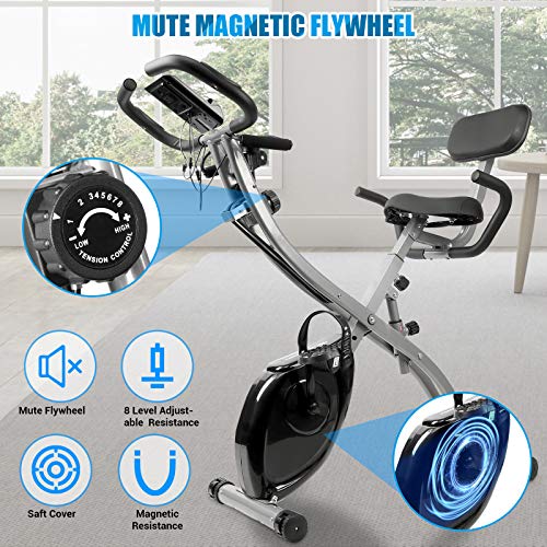TELESPORT Recumbent Exercise Bike with Arm Resistance Bands, Folding Indoor Cycling