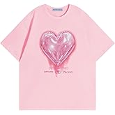 Aelfric Eden Women Love Balloon Graphic Tees Summer Short Sleeve Printed Cotton T Shirts Casual Harajuku Tops
