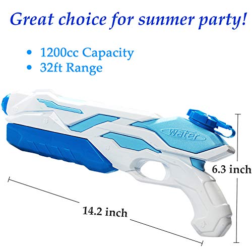 SAOCOOL Pool Guns for Kids, Water Guns High Capacity 1200CC Squirt Gun 32ft Water Soaker Blaster Squirt Toy Swimming Pool Beach Sand Water Fighting Toy (Blue)