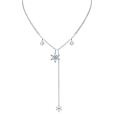 Silver Snowflake Pendant Necklace for Women Long Chain Cute Y Shaped Snowflake Necklace Elegant Dainty Cubic Zirconia Crystal Snowflake Charm Statement Necklace