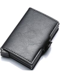 Aviation aluminum slim wallet Minimalist RFID blocking card box Card gradually slides out (Black)