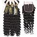 QTHAIR 10A Brazilian Hair Deep Wave 3 Bundles with 4x4 Lace Closure(22