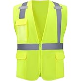 LYReview Reflective Safety Vest with Pockets and Zipper, Construction Vest Class 2 High Visibility Meets ANSI/ISEA Standard
