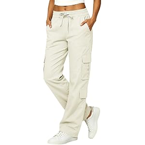 Arispjct Cargo Pants for Women Wide Leg High Waist Y2K Parachute Pants with Pockets Fall 2026 Plus Size Hiking Track Outfits