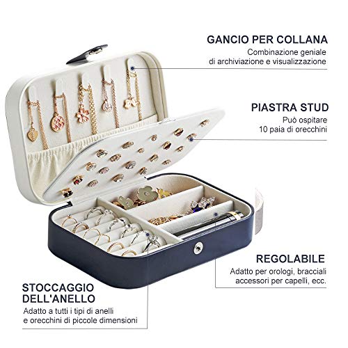 LOBKIN Scatole portagioie Gioielli da Viaggio da Donna Organizzatore Organizzatore Gioielli Scatola immagazzinaggio Piccole Dimensioni Scatola di Gioielli per Anelli Orecchini Collane Bracciali (Blu)