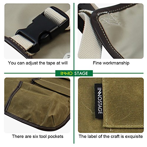 image for INNOSTAGE Garden Tools Apron,Waxed Canvas Work Bib Aprons with Pockets